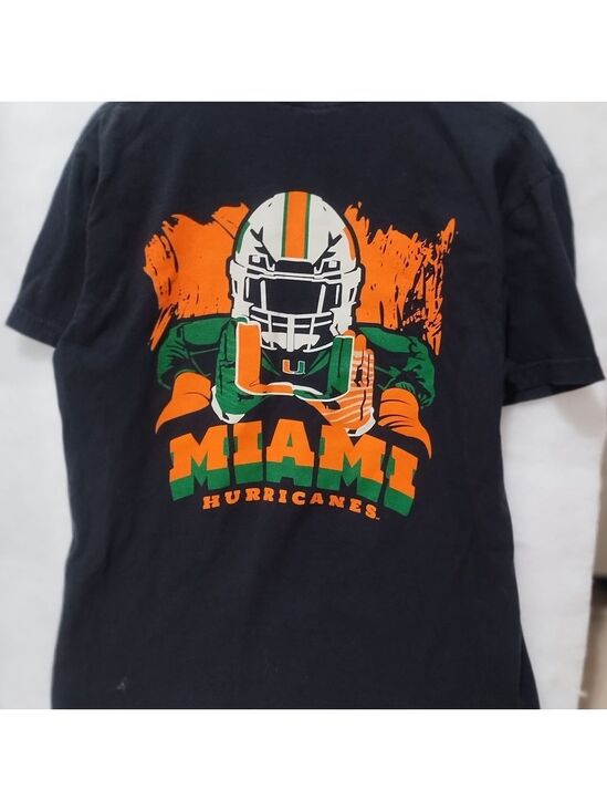 unsure Tops - Miami Hurricanes Black  t Shirt, Canes "U" On Front,Canes Graffics On Back